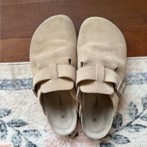 Quince Beige Suede Clogs